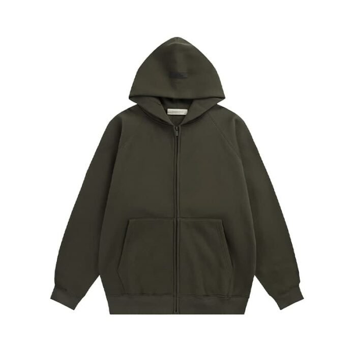 Essentials Fear Of God Zip Hoodie – Olive Green