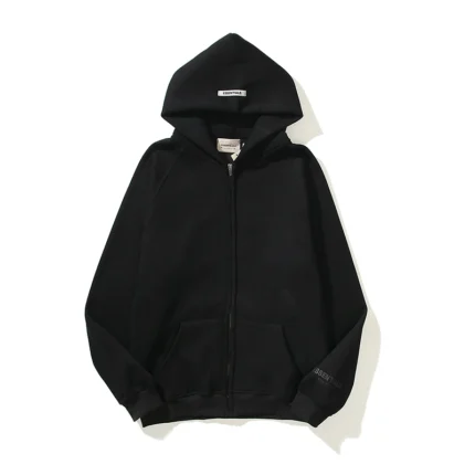 Essentials Full-Zip Hoodie – Black with Back Logo