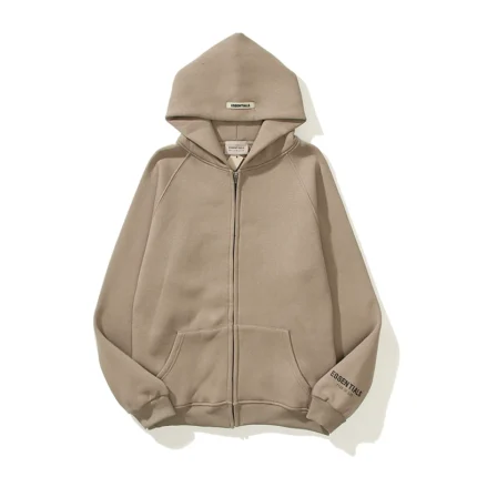 Essentials Full-Zip Hoodie – Camel with Back Logo