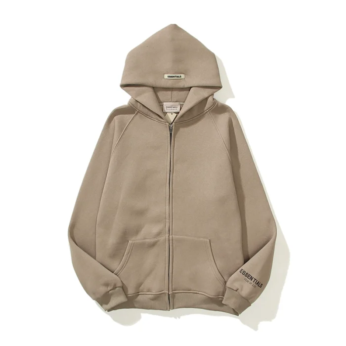 Essentials Full-Zip Hoodie – Camel with Back Logo
