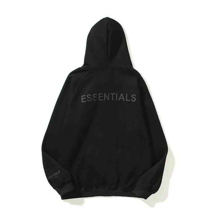 Essentials Full-Zip Hoodie – Black with Back Logo