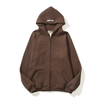 Essentials Full-Zip Hoodie – Brown with Back Logo