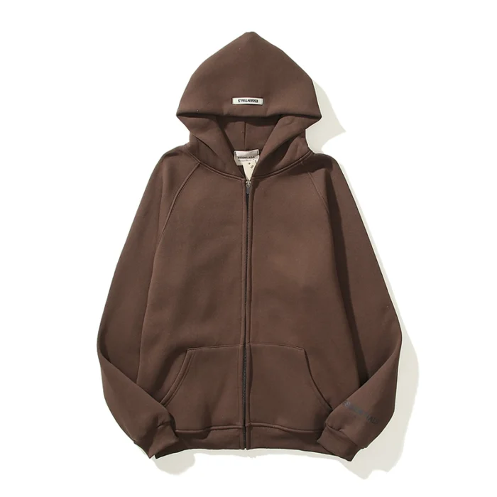 Essentials Full-Zip Hoodie – Brown with Back Logo