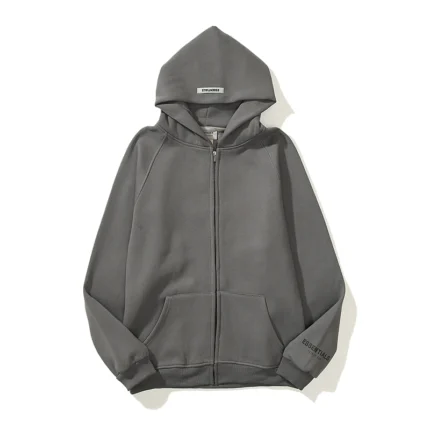 Essentials Full-Zip Hoodie – Dark Gray with Back Logo