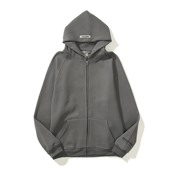 Essentials Full-Zip Hoodie – Dark Gray with Back Logo