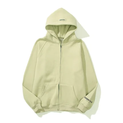 Essentials Full-Zip Hoodie – Matcha Green with Back Logo