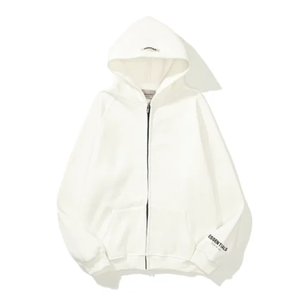Essentials Full-Zip Hoodie – White with Back Logo