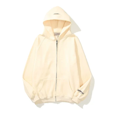 Essentials Full-Zip Hoodie – Khaki with Back Logo