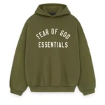 Fear of God Essentials Fleece Olive White Hoodie