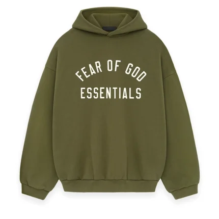 Fear of God Essentials Fleece Olive White Hoodie